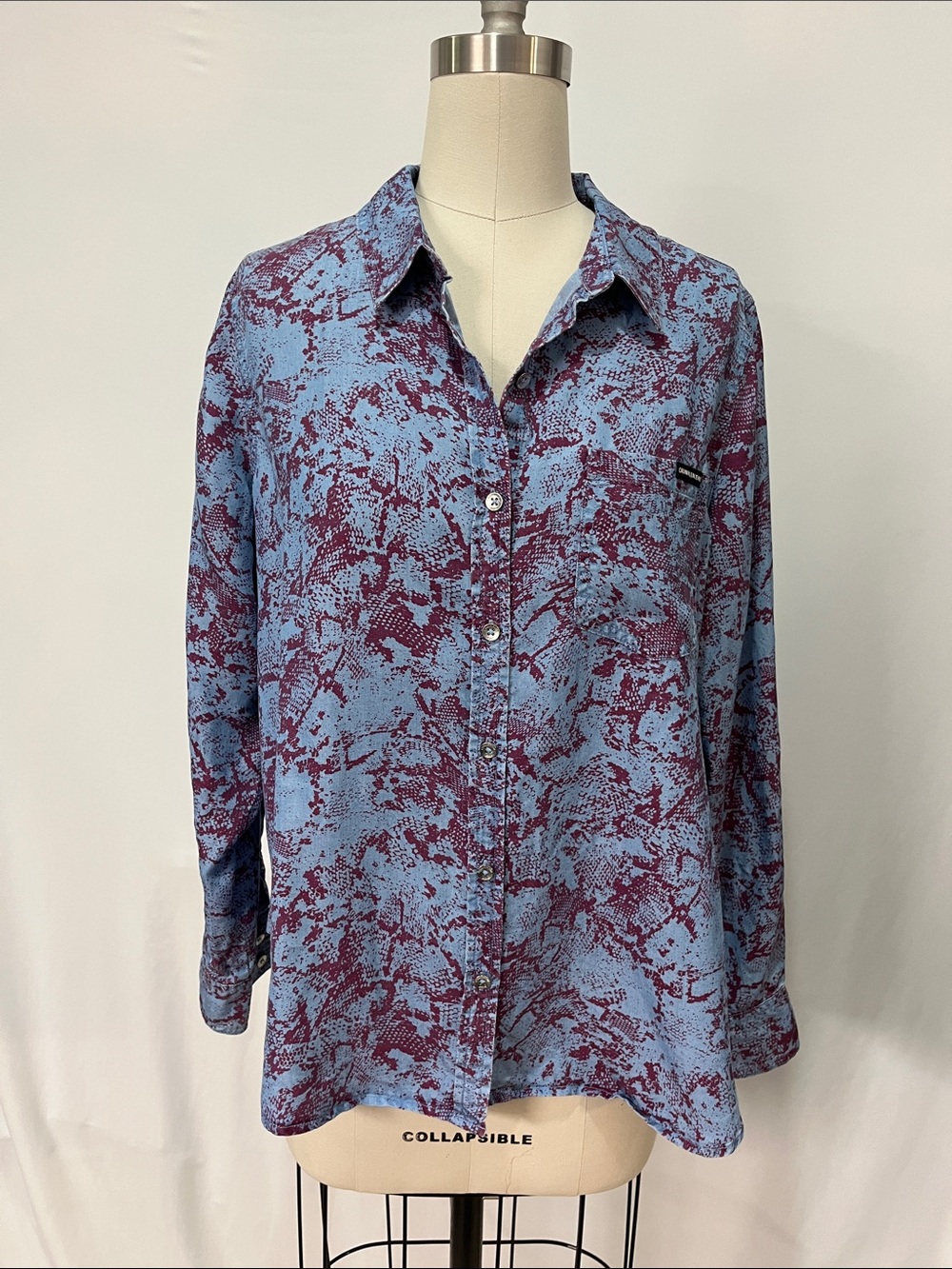 Calvin Klein Jeans Light Blue & Burgundy Python Print Button-Down Shirt